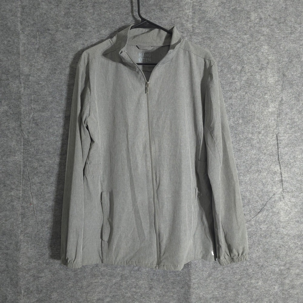 Hang Ten Men's Jacket Gray Full Zip UV Protection Lightweight Large Performance